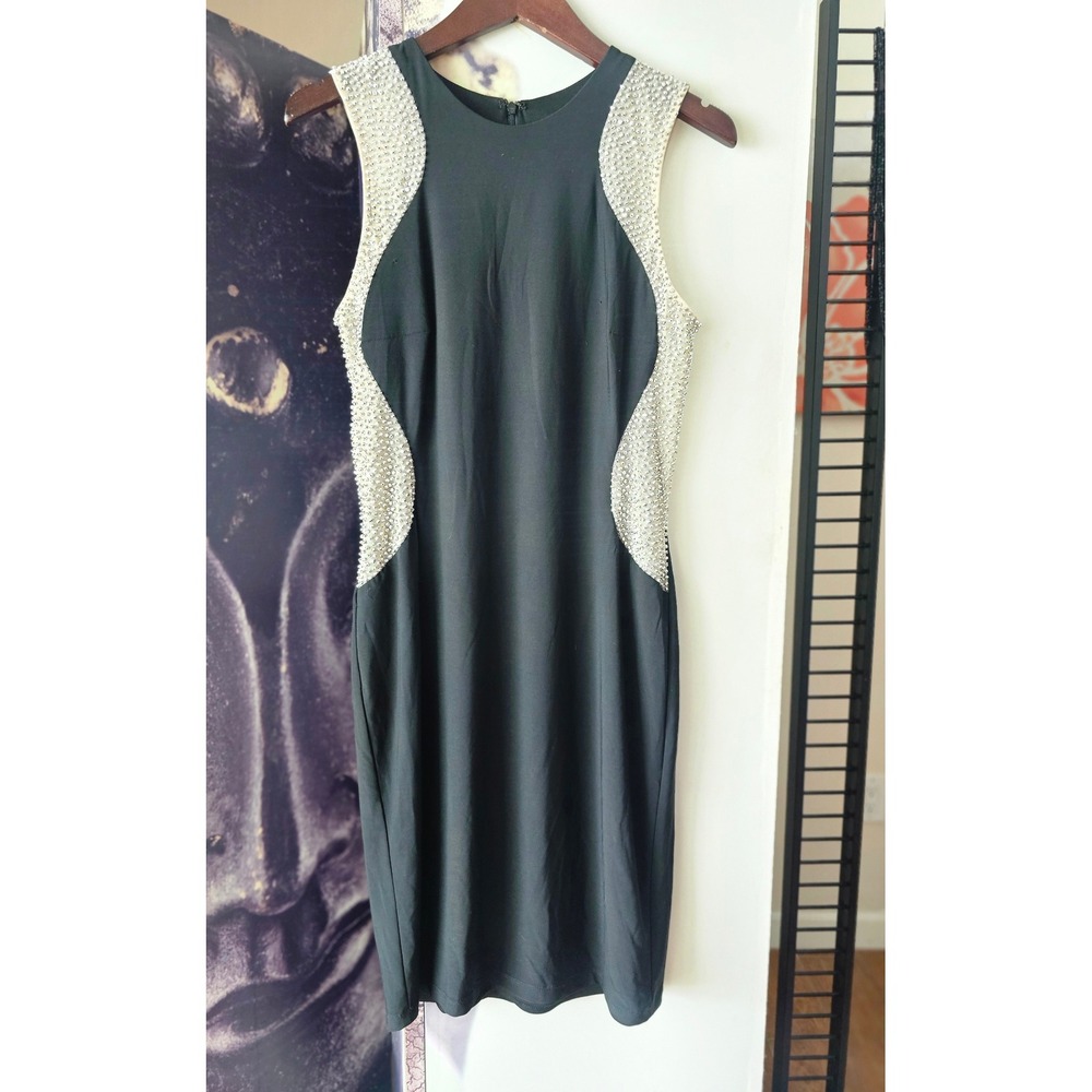 XSCAPE‎ Black Sleeveless Sheath Dress Rhinestone Detail Party Cocktail Event 10